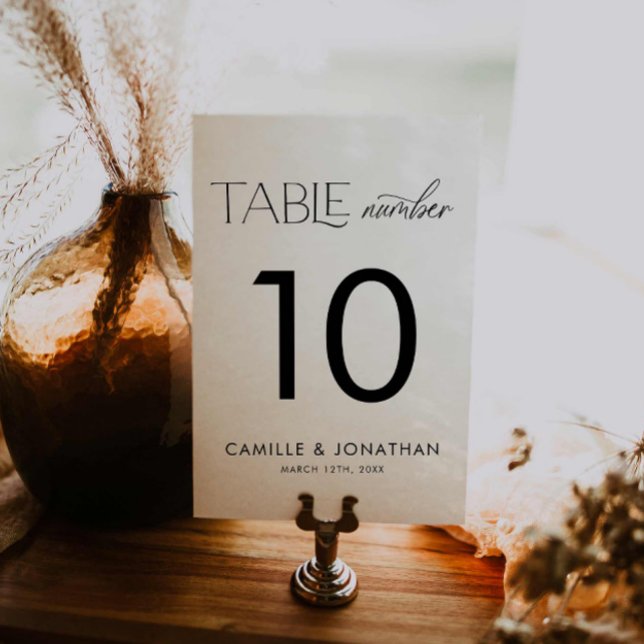 Elegant Svarta och vita Personligen Bröllop Bordsnummer (Elegant Simple Wedding Table Number)