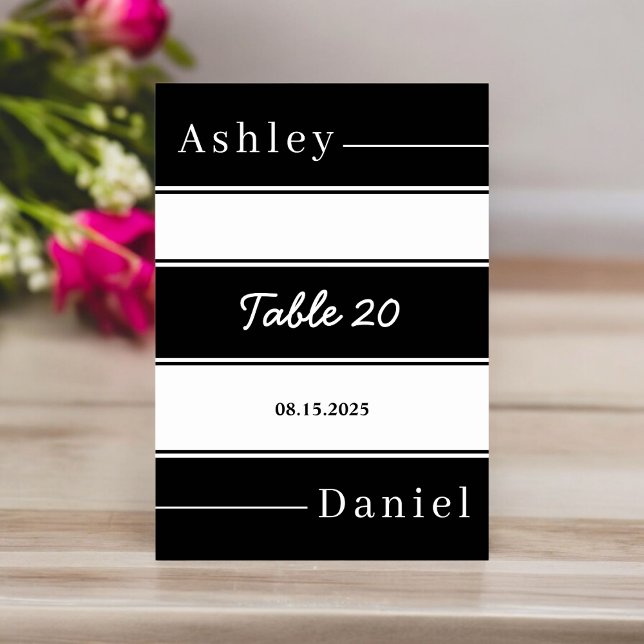 Elegant Svarta och vita Rand Modern Bröllop Bordsnummer (Skapare uppladdad)