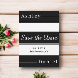 Elegant Svarta och vita Rand Modern Bröllop Spara Datumet