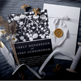 Elegant svarta och vita rosor Blommig bröllops- Inbjudningar