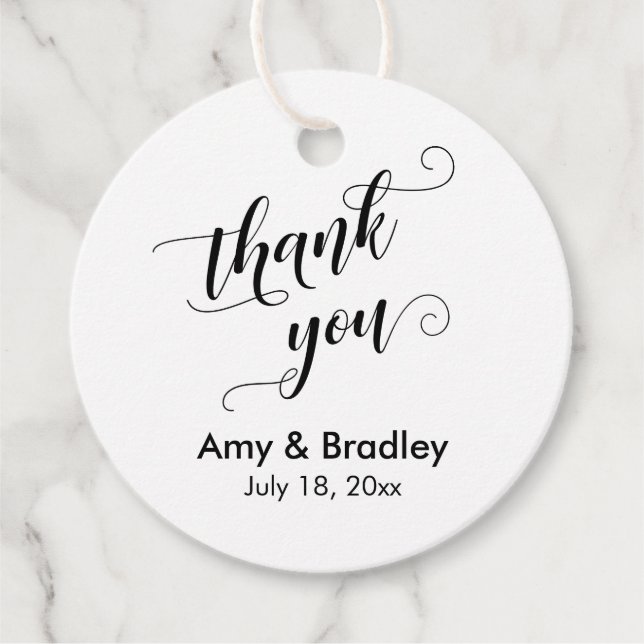 Elegant, Svarta på Vita Bröllop Tack Gåvor Etiketter (Framsida)