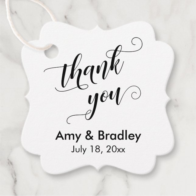 Elegant, Svarta på Vita Bröllop Tack Gåvor Etiketter (Framsida)