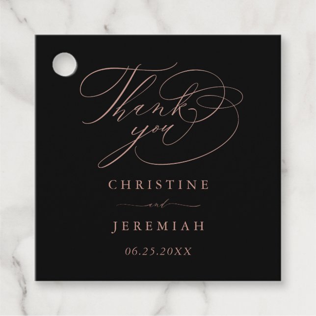 Elegant Svarta Ro Guld Bröllop Tack Gåvor Etiketter (Framsida)