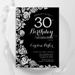 Elegant Svarta Silver Ro 30års födelsedag Party Inbjudningar<br><div class="desc">Svarte silver blommigt 30års födelsedag bjudande. Elegantens utformning med ro,  faux silver-folie och typsnitt för typsnitt. Trendig inbjudan-kortets perfekt för en snyggt kvinnlig dag firande. Kan anpassas till vilken ålder som helst. Skrivna Zazzle-inbjudningar eller digital utskrivbar mall för omedelbar nedladdning.</div>