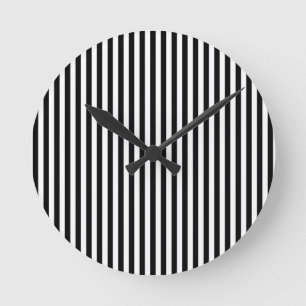 Elegant Svarta Vita Vertikala Linjer Geometrisk Rund Klocka