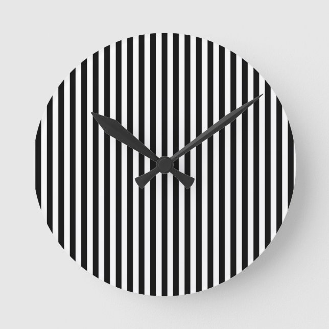 Elegant Svarta Vita Vertikala Linjer Geometrisk Rund Klocka (Framsida)