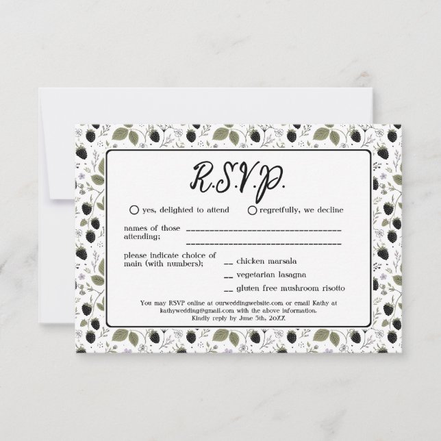 Elegant Svartbär Vår Blommig Bröllop RSVP (Framsida)