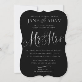 Elegant Svarte & Silver Typography Bröllop Inbjudningar