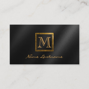 Elegant Svartfärgad tonerkvadrat Guld Monogram Not Visitkort