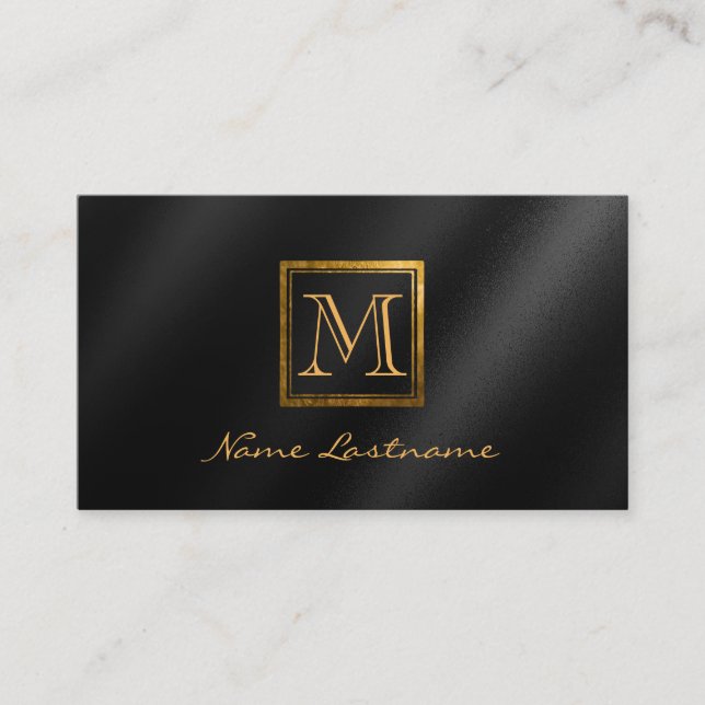 Elegant Svartfärgad tonerkvadrat Guld Monogram Not Visitkort (Framsida)