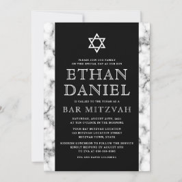 Elegant svartmarble struktur pub mitzvah inbjudningar
