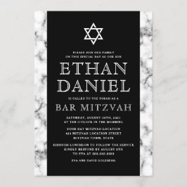 Elegant svartmarble struktur pub mitzvah inbjudningar