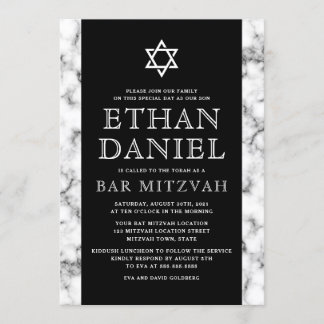 Elegant svartmarble struktur pub mitzvah inbjudningar