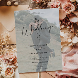 Elegant svartvit allt i 1-skriptfoto bröllop inbjudningar