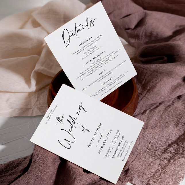 Elegant svartvit allt i ett kalligrafi bröllop inbjudningar (Skapare uppladdad)