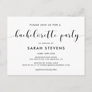 Elegant svartvit Bachelorette Party-inbjudan Vykort