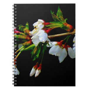 Elegant Svartvit blommar vit Blommar Anteckningsbok Med Spiral