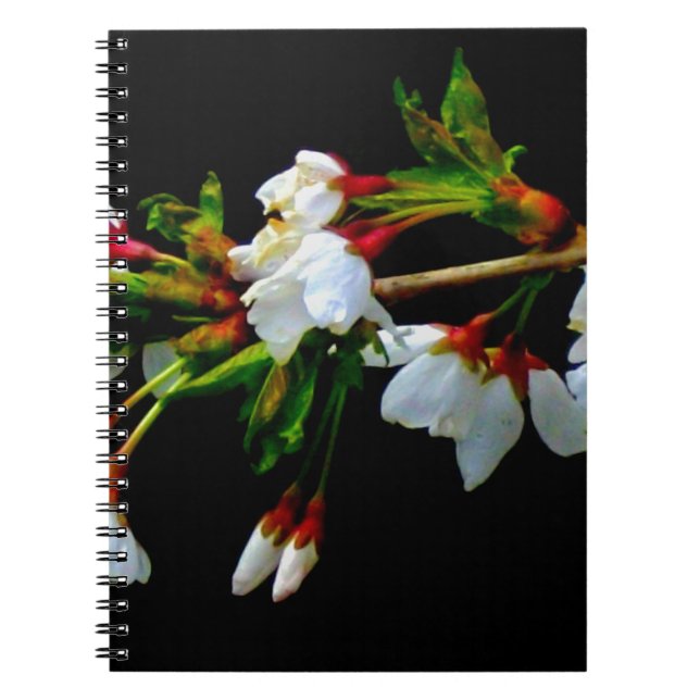 Elegant Svartvit blommar vit Blommar Anteckningsbok Med Spiral (Framsidan)