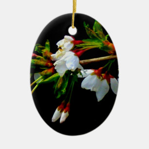 Elegant Svartvit blommar vit Blommar Julgransprydnad Keramik