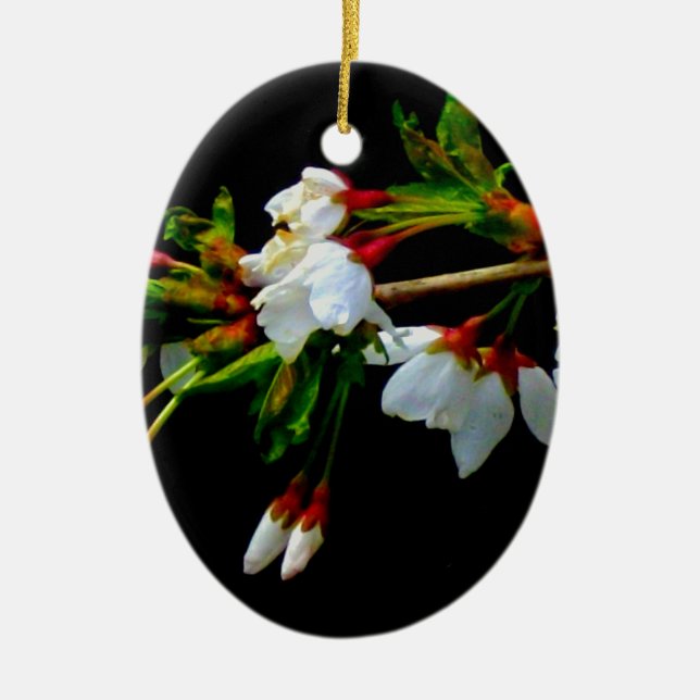 Elegant Svartvit blommar vit Blommar Julgransprydnad Keramik (Framsidan)
