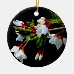 Elegant Svartvit blommar vit Blommar Julgransprydnad Keramik