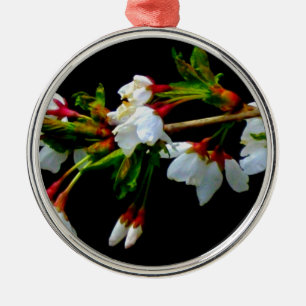 Elegant Svartvit blommar vit Blommar Julgransprydnad Metall