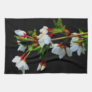 Elegant Svartvit blommar vit Blommar Kökshandduk