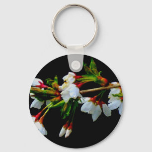 Elegant Svartvit blommar vit Blommar Nyckelring