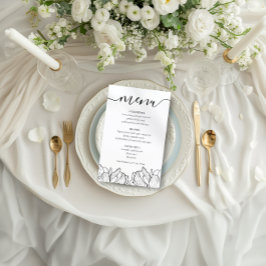 Elegant Svartvit Blommigt Bröllop-meny