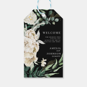 Elegant svartvit blommigt bröllop välkomsttjänst presentetikett