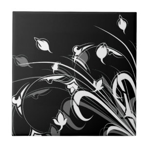 Elegant svartvit blommigt kakelplatta