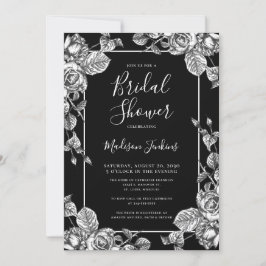 Elegant Svartvit Blommigt, Möhippa Inbjudningar