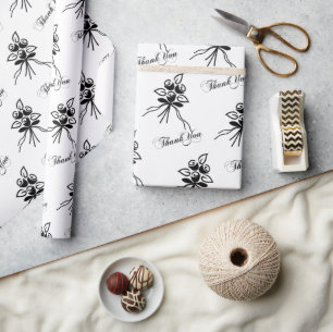 Elegant Svartvit Blommigt Motif Tack Tillfälle Presentpapper