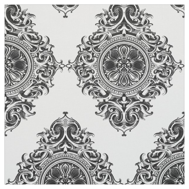 Elegant Svartvit Blommigt Ornament Tyg (Provkarta)