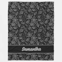 Elegant Svartvit Blommigt, Personlig Fleecefilt
