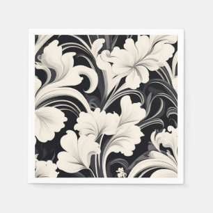 Elegant Svartvit Blommigt Swirls Pappersservett