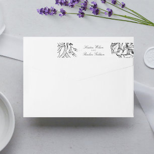 Elegant Svartvit Blommigt Utandning Bröllop Etikettband