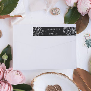 Elegant Svartvit Blommigt Utandning Bröllop Etikettband
