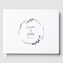 Elegant Svartvit Blommigt Utandningsluft Bröllop A Gästböcker