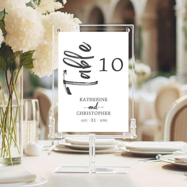 Elegant Svartvit Bröllop med fet stil Bordsnummer (Elegant Bold Black and White Vertical Script Wedding Table Number with Vertical Calligraphy.)