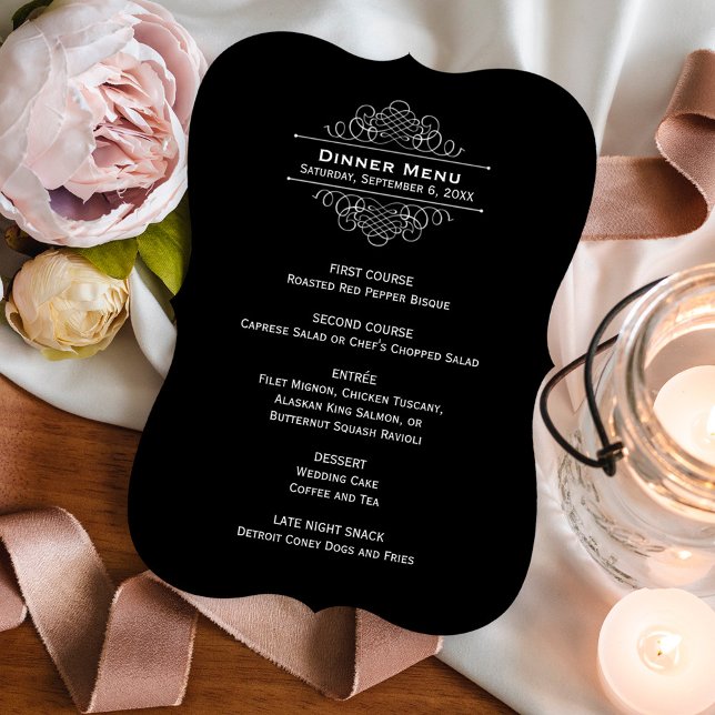 Elegant Svartvit Bröllop-monogrammiddag Meny (Skapare uppladdad)
