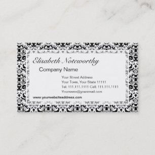 Elegant svartvit Calligraphic damast Visitkort
