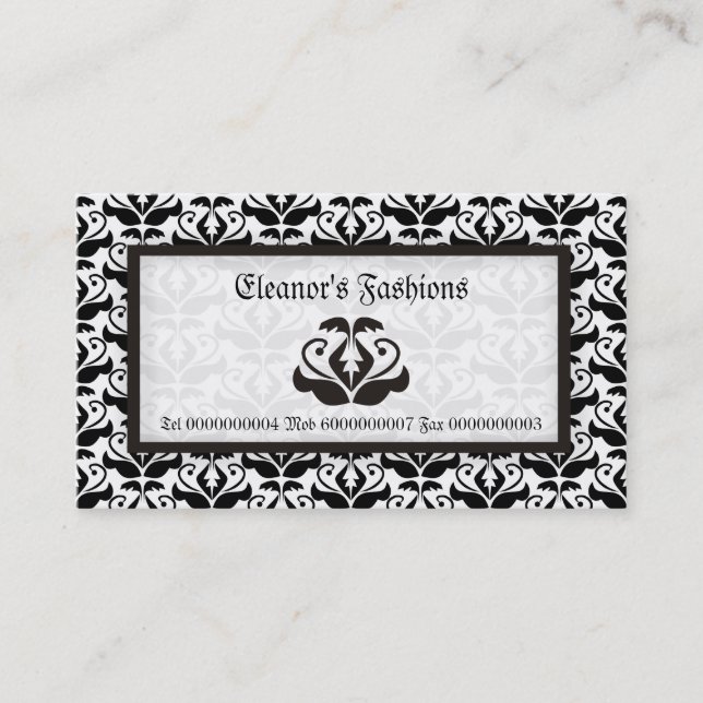 Elegant svartvit damm mode affärskort visitkort (Framsida)