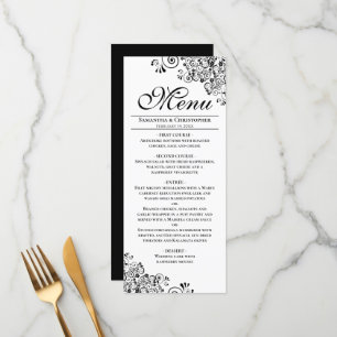 Elegant Svartvit dekorativa hörn Bröllop Meny