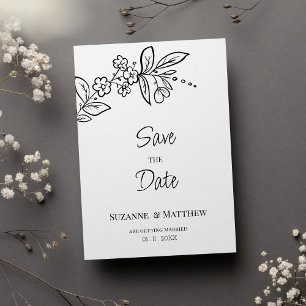 Elegant svartvit enkel blommigt Spara datum Inbjudningar