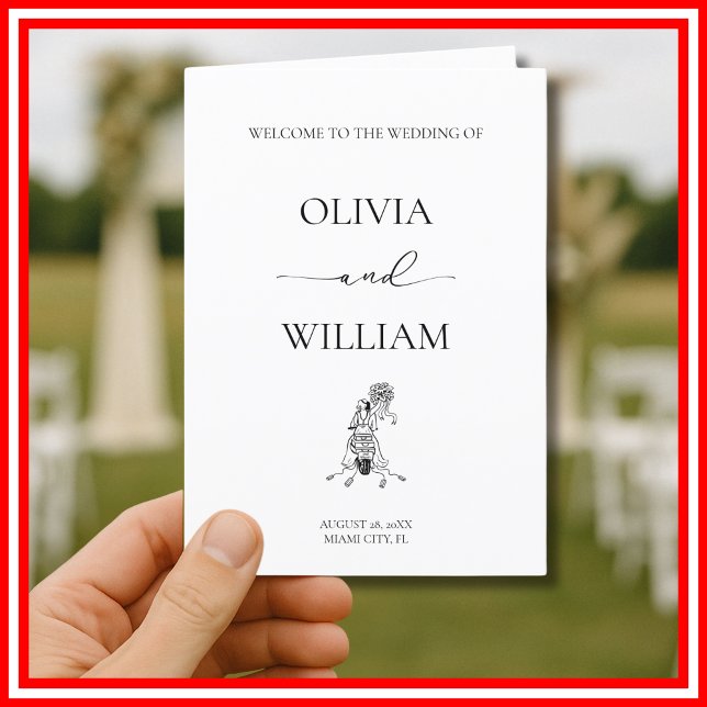 Elegant Svartvit, enkel motorcykel Bröllop Program (Skapare uppladdad)