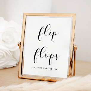 Elegant svartvit Flinflip flops bröllop-tecken Poster