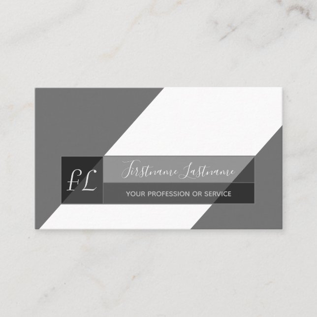 Elegant svartvit grått minimal triangelmonogram visitkort (Framsida)