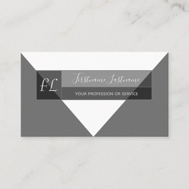Elegant svartvit grått minimal triangelmonogram visitkort (Framsida)