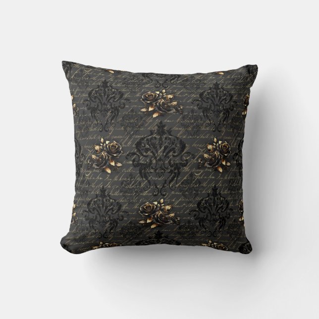 Elegant svartvit guld ro dammkorv kudde (Framsida)